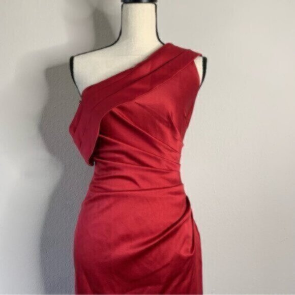 Lavish Alice Burgundy Off The Shoulder Pleated Side Cocktail Dress - Picture 7 of 14